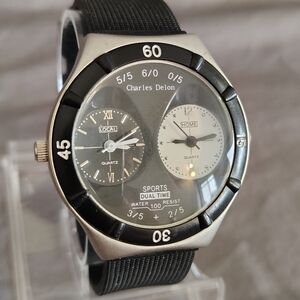 Charles Delon Dual Time Watch (Local/Home) Silicone Band - Runs, New Battery